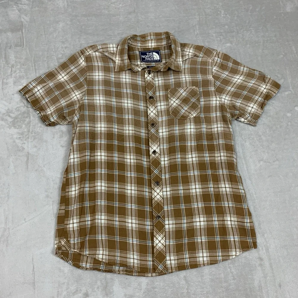 The North Face Shirt Men Large Plaid Short Sleeve Pockets Button Up Hike Outdoor
